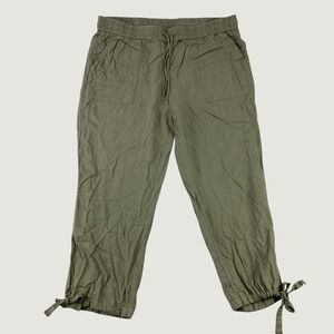 Jules & Leopold Casual Pants Women XL Green Linen Blend Crop Tie Hem